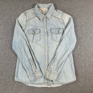 Mossimo Supply Co Womens Denim Shirt Light Wash Blue Cotton Button Down Medium